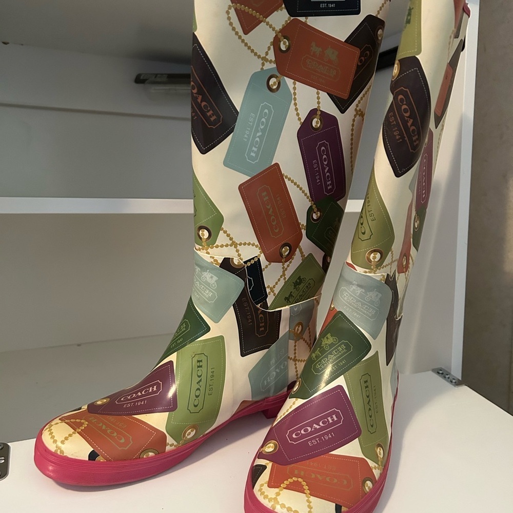 Coach Women's Rain Boots Tag Print